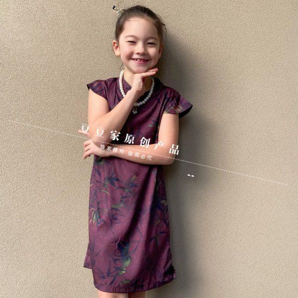 仿香云纱女童夏季旗袍裙复古薄款宝宝旗袍裙中国风汉服背心裙唐装