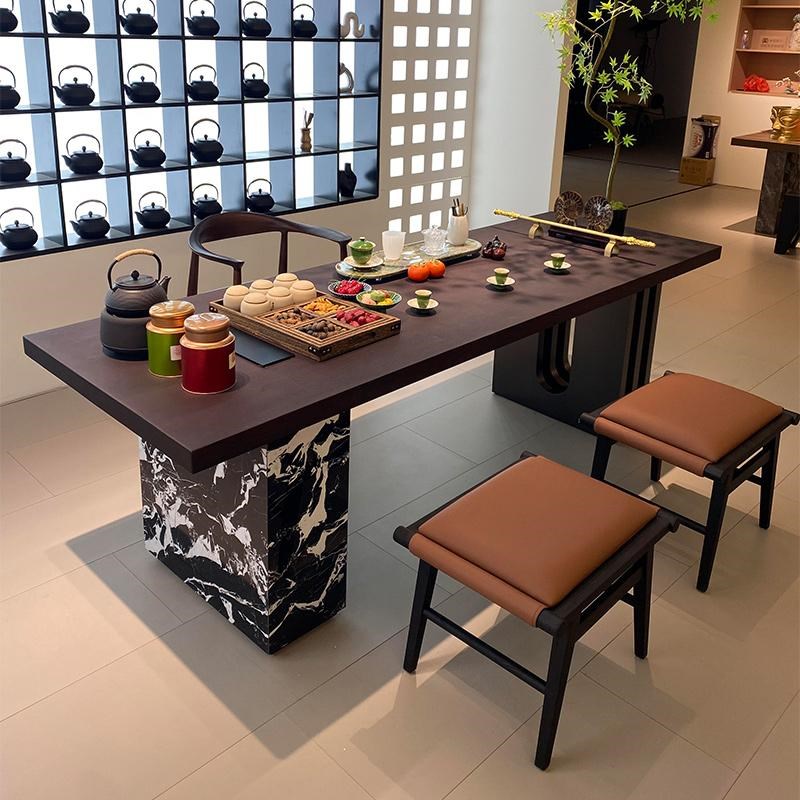 新中式实木茶桌椅组合高端岩板黑胡桃木简M约茶台家用办公室泡茶