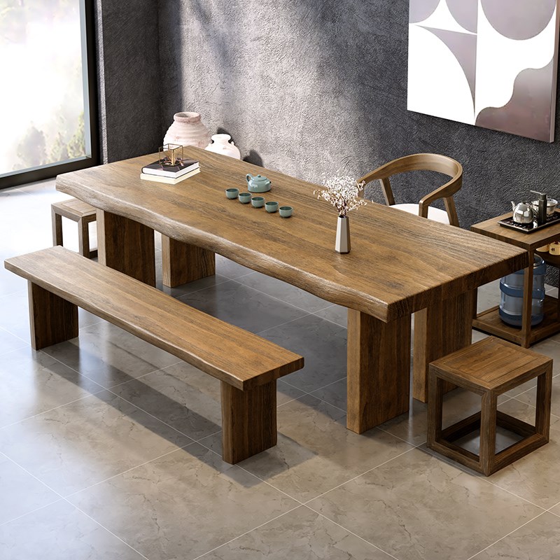 茶桌椅组b合2024新款新中式现代办公室书桌一体两用侘寂风实木茶