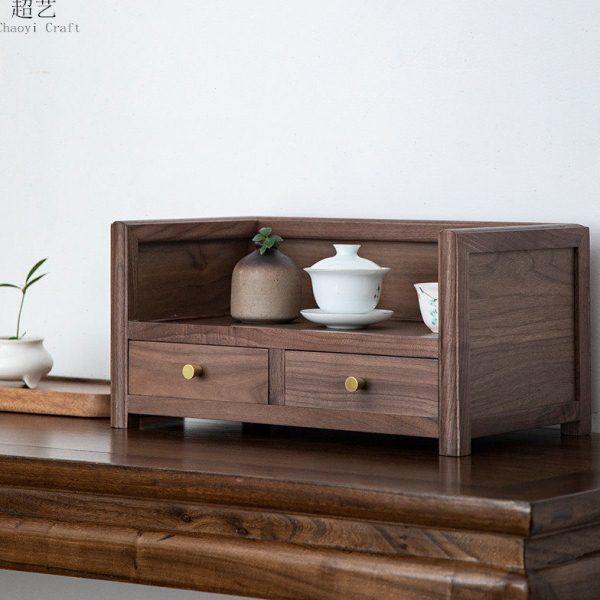 黑胡桃木茶杯架子茶具收纳架实木轻奢桌面书架端茶叶收纳置物架,收纳整理,暖气片置物架,淘宝优惠券,粉丝福利购,淘宝优惠卷