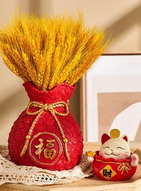 大麦大卖好寓意黄金麦穗饭厅摆件福桶干燥花吧台装饰品店铺开业礼