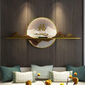 新中式 茶室背景墙上墙饰挂件客厅挂饰沙发壁挂墙上灯饰墙面装 饰品