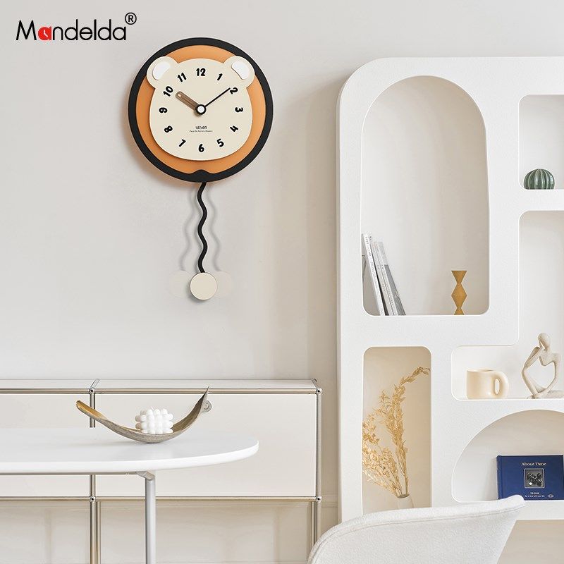 Mandelda免打孔奶油风创意挂钟客厅家用简约钟表现代餐厅装饰时钟