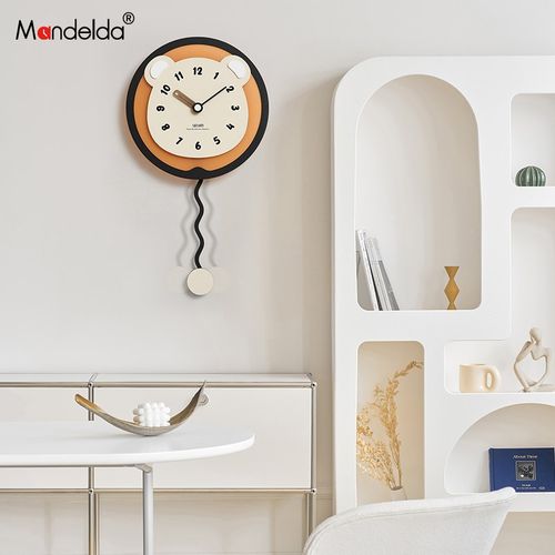 Mandelda免打孔奶油风创意挂钟客厅家用简约钟表现代餐厅装饰时钟