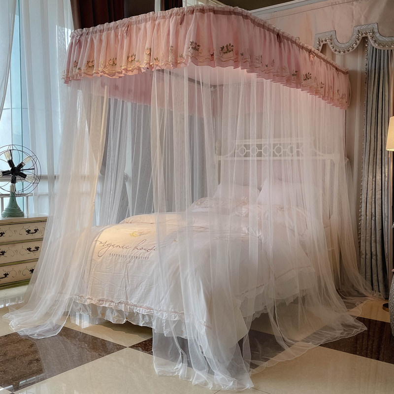 2021u型导轨拉绳双轨道防尘顶蚊帐三开门1.8m家用双人1.5米床公主