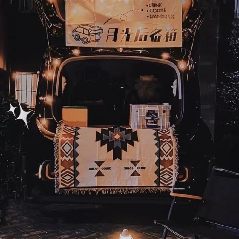 后备箱摆摊垫布毯子车尾箱集市夜市桌布房车装饰户外露营毯野餐垫