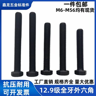 12.9级加长全牙外六角螺丝钉全螺纹螺栓全丝全扣螺杆M8M10M12 M56
