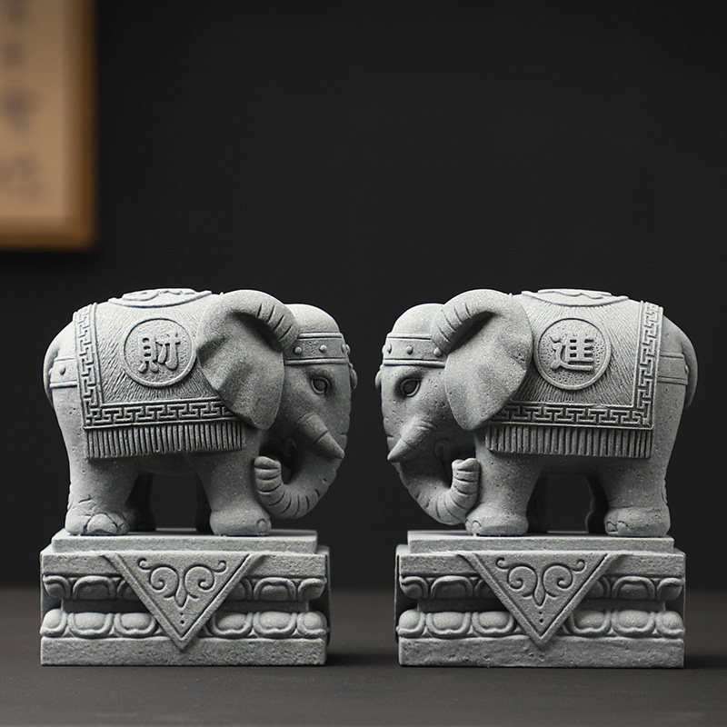 大象摆饰一对招财微景观盆景假山鱼缸水族造景吉祥物工艺礼品摆饰