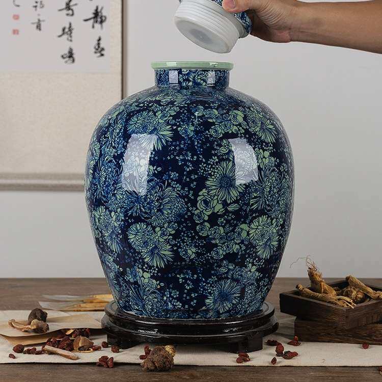景德镇陶瓷酒坛子家用10斤20斤30斤50斤装泡酒瓶仿古酒缸带龙头