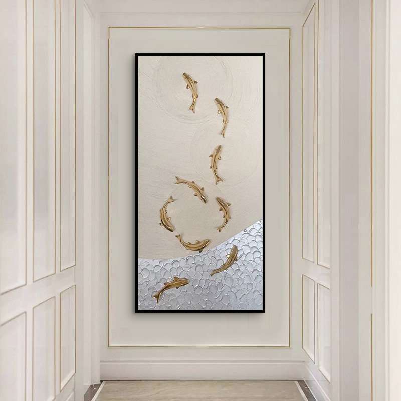新中式轻奢小鱼立体实物画高级艺术装饰画客厅玄关沙发背景挂画图片