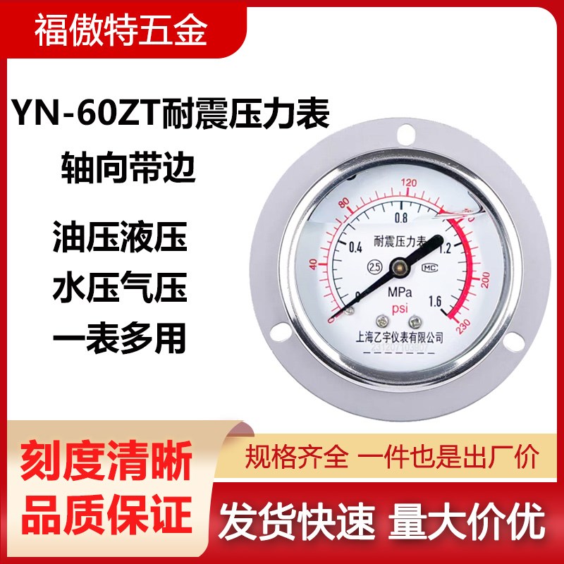YN60ZT轴向带边耐震压力表油液耐 负压11.6 2.5 4 25 40MPA 2分牙