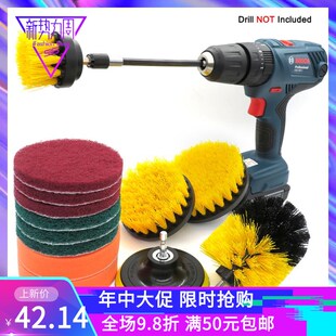黄色电动手电钻清洁刷头厨房灶台瓷砖卫生间角落地砖缝隙鞋子清洗