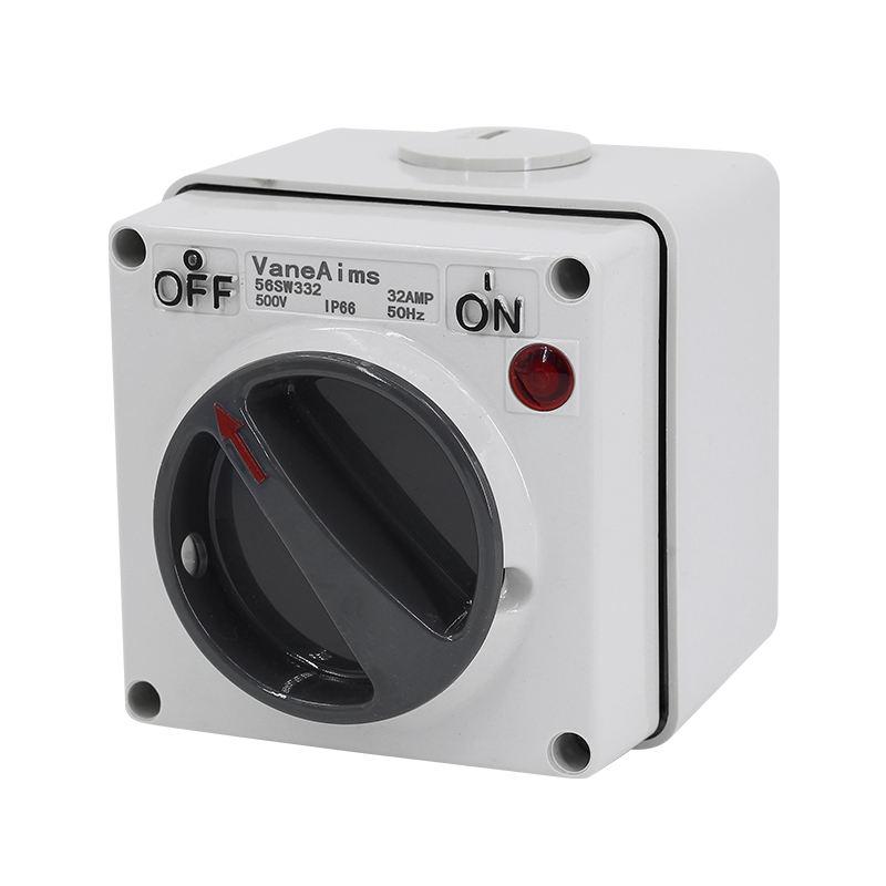 380V32A防水开关 IP66户外防雨电源旋钮带信号灯室外三相工业开关