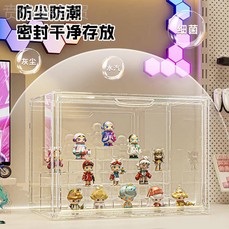 MVQPET高板透手办泡盒泡玛特模型收盒置物架展示柜纳透明隔磁吸盒