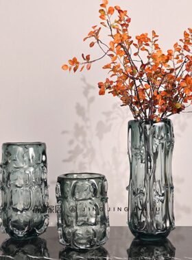 北欧轻奢加厚琉璃灰色高档摆件桌面花瓶样板间客厅餐厅电视柜酒店