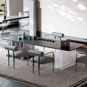 意式 轻奢茶桌椅组合家用公室茶台现简约别墅岩板茶盘茶桌一体