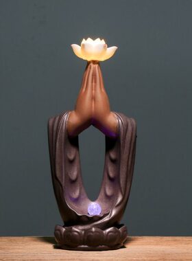 中式禅意创意佛手莲花陶瓷办公室摆件客厅博古架酒柜大号夜灯装饰