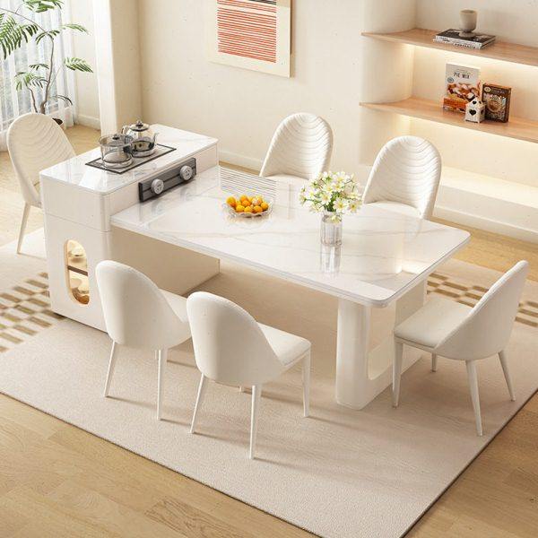 奶油风岩板茶桌岛台餐桌椅组合可伸缩储物开放式茶台一体式餐桌椅,住宅家具,岛台餐桌,淘宝优惠券,粉丝福利购,淘宝优惠卷