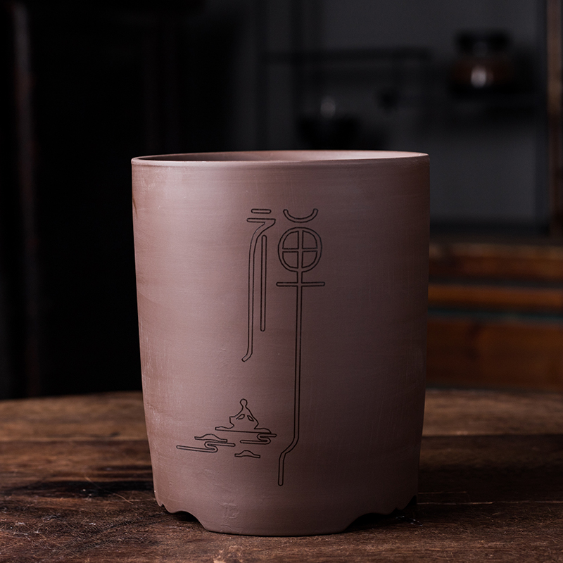 精品紫砂花盆透气小叶紫檀文竹兰花君子兰盆景盆家用陶瓷带拖