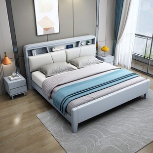 北欧纯实木床现代简约1.8米小户型经济型主卧气压高箱储物床收纳