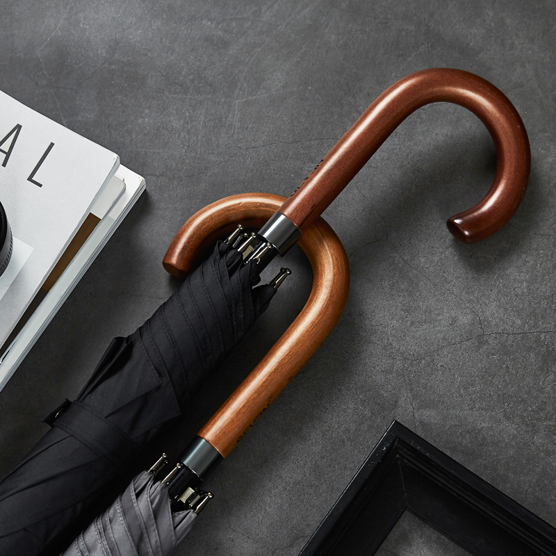 木柄弯钩英伦复古长柄雨伞男士简约E结实防风自动大号双人黑伞直