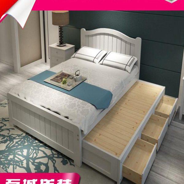 实木床1.5米推拉储物床抽拉床双人榻榻米床儿童拖床子母床带抽屉