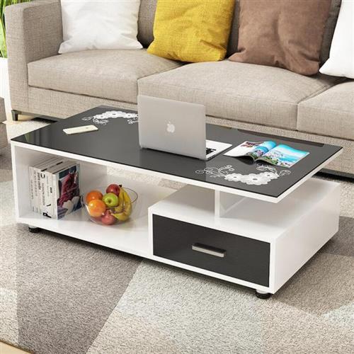 茶几简约现代钢化玻璃茶几客厅田园小户型 意茶几桌U子创1.2m暖白