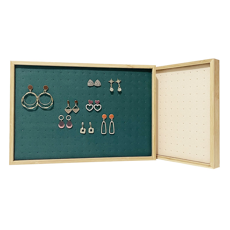 竹木首饰盘 耳钉展示p盘大容量绒布耳饰收纳整理盒216孔直插式架
