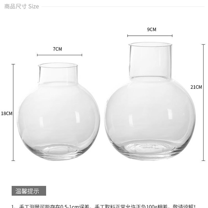 l北欧风b现玻代简约透圆形花瓶明璃插花瓶鲜花水养花器客厅餐桌摆