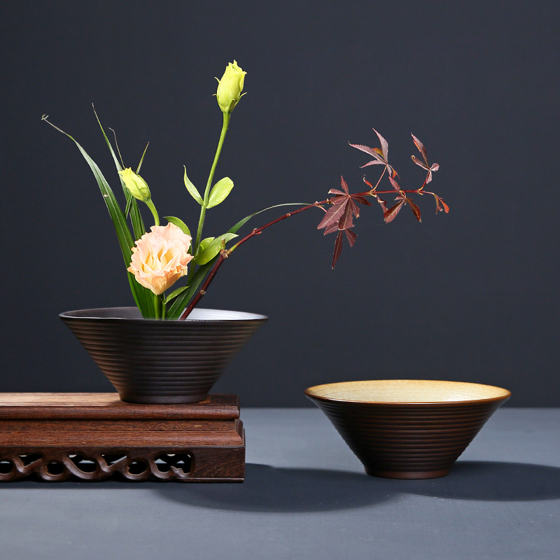 水培无孔陶瓷碗形花器中式日式剑山插花器皿底座鲜V花禅意花盆花