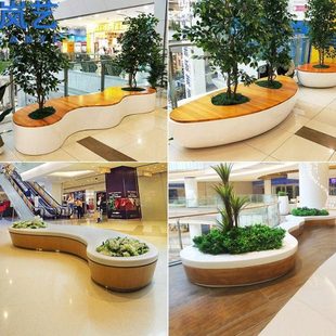 户外玻璃钢树池座椅定制厂家商场花盆树池坐凳步行街园林景观花坛