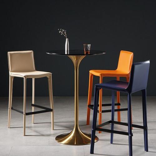 北欧岩板吧台桌轻奢休闲家用酒吧咖啡厅阳台不锈钢金色高脚圆桌子