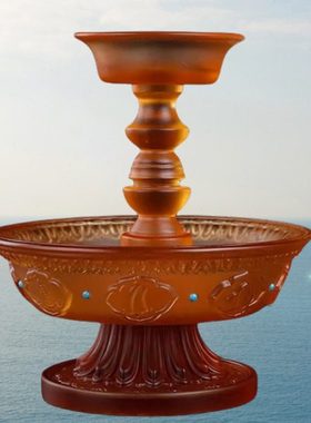 藏式古法琉璃供护法杯密宗法器修行供水杯琉璃八吉祥酒杯家用摆件
