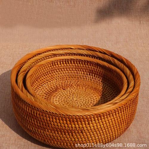 天然藤编织水果盘干果篮竹编面包馒头筐家用客厅茶几零食盘收纳筐