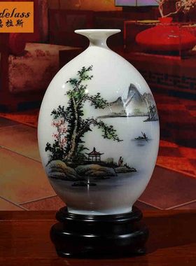 班德拉斯白瓷手绘花瓶摆件创意陶瓷客厅装饰品青山帆影乔迁礼品