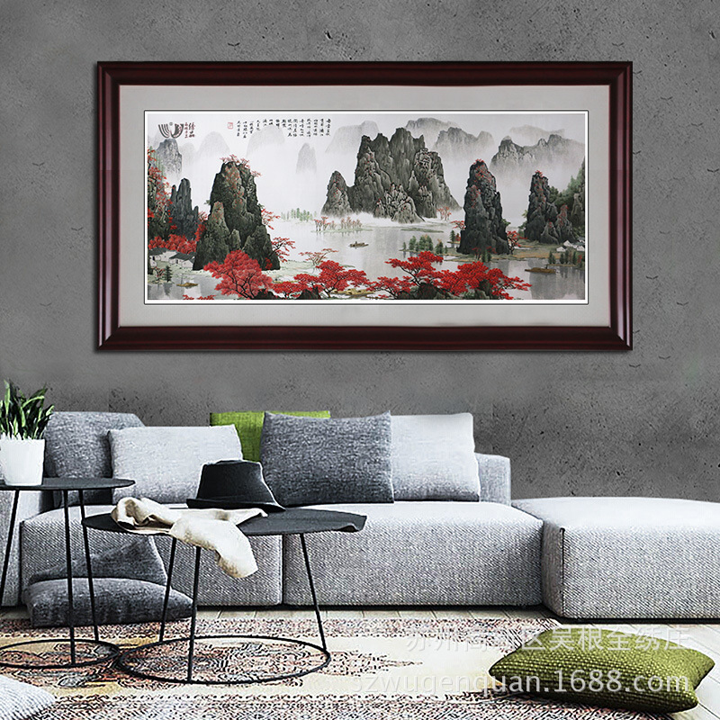苏绣成品挂画客厅办公室饭店带框装饰画手工刺绣漓江山水图片