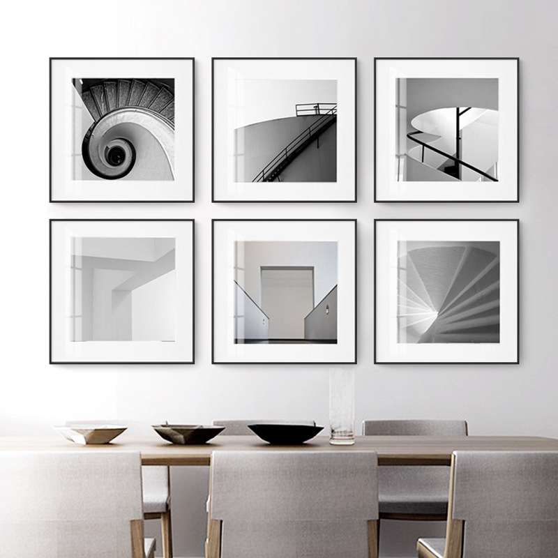 客厅黑白装饰画北欧简约约创意挂画现代软装餐厅墙画抽象建筑壁画图片
