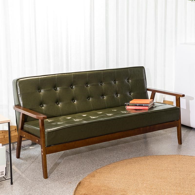 小户型简约复古实木沙发卧室小型窄版床边迷你双人椅子两人位民宿