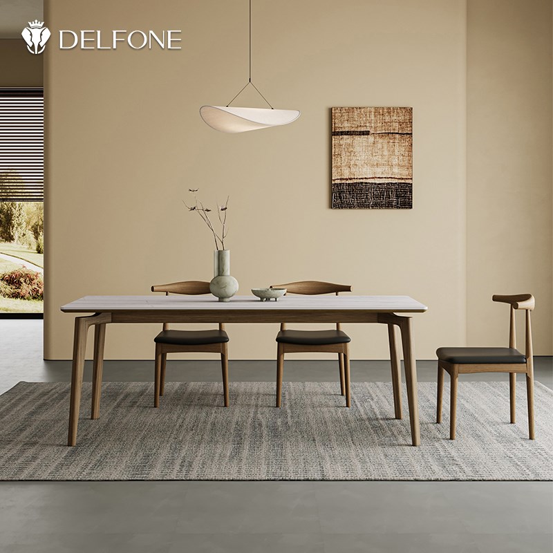 德利丰实木岩板餐桌椅2024新款现代简约小户型家用白蜡木吃饭桌子