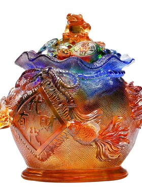 琉璃金蟾袋代代有财招财进宝聚宝盆前台开业乔迁高档礼品招财摆件