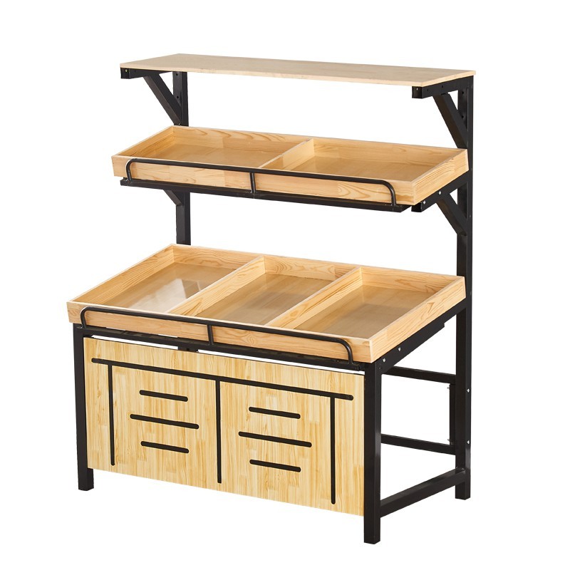 超市水果货架展示架多功能水果架子货架蔬菜架子钢木架水果店木制