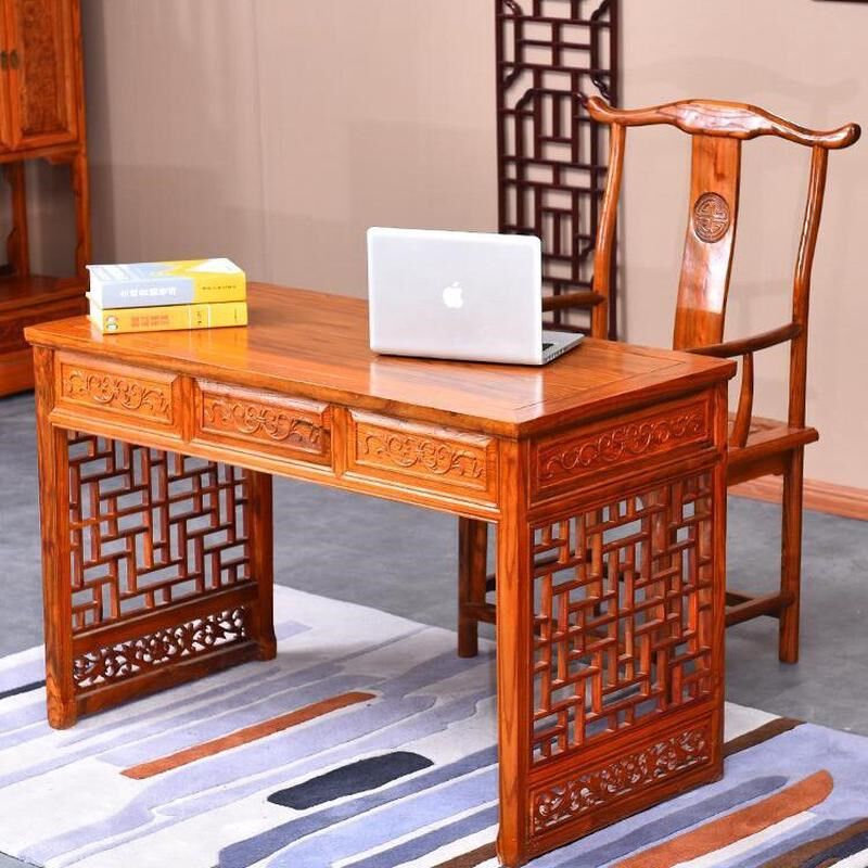 中医馆诊桌彷古实木电脑桌椅中式书桌榆木抽屉办公桌看诊断桌家具