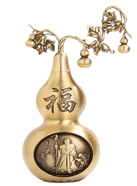 纯铜葫芦摆件八卦黄铜开口开盖空心家居客厅办公室工艺品招财葫芦