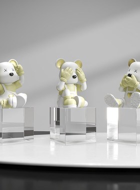 不听不看不说暴力熊摆件客厅酒柜小号装饰品办公室桌面工艺品家居