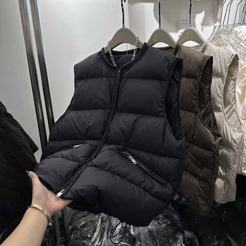 加厚羽绒棉服马甲女2025冬装新款欧韩货阔版抽绳领坎肩网红马夹