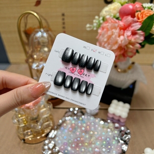 梵甲优品C407黑珍珠追光猫眼可拆卸穿戴美甲 10片装