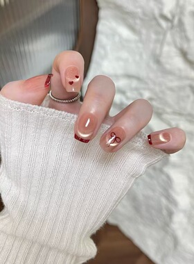 梵甲优品C484酒红密语法式微笑猫眼可拆卸预制穿戴美甲 10片装