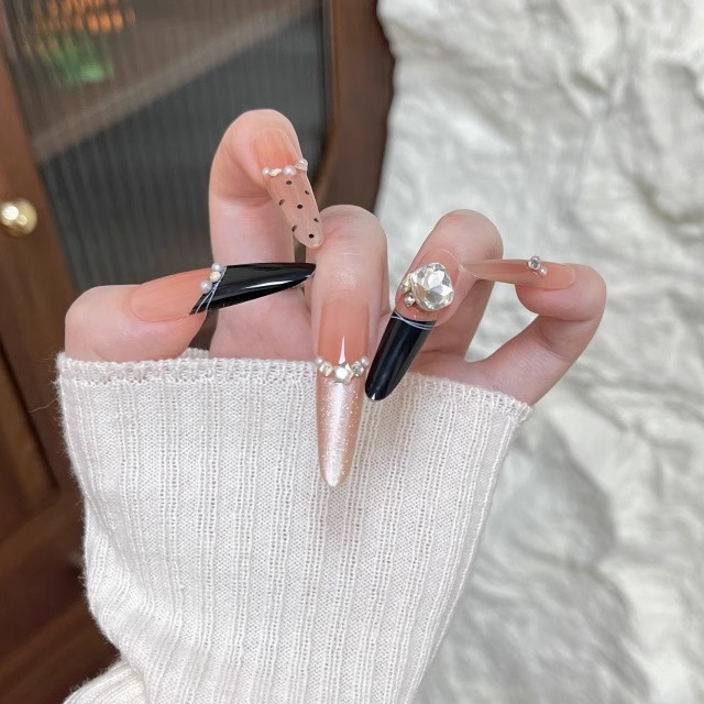 梵甲优品C466波点珍珠法式穿戴甲