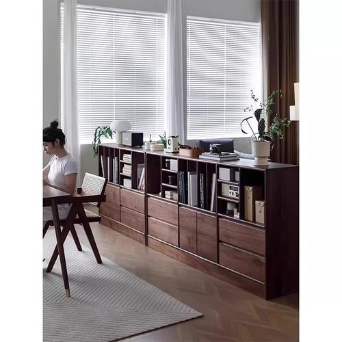 三马家具“涵香柜”北美黑胡桃木书柜简约边柜客厅落地收纳组合柜