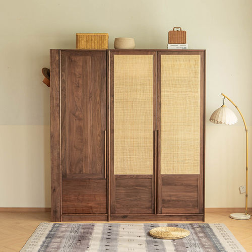 三马家具 海川衣柜 北美黑胡桃木衣柜中古风实木衣柜宋式美学衣橱